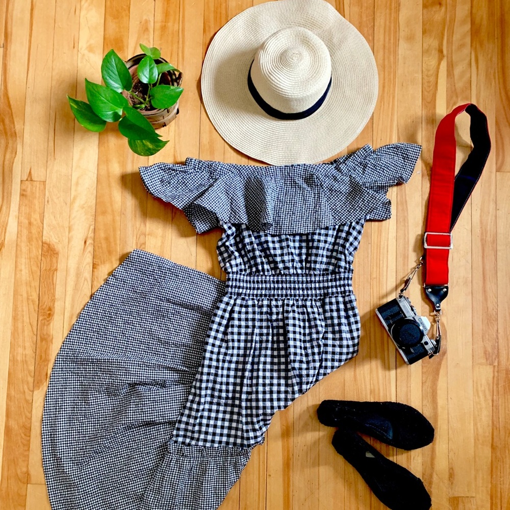 Rachel Roy Ava off-shoulder gingham ruffle dress